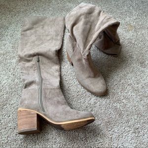 Taupe Faux Suede Knee High Boots